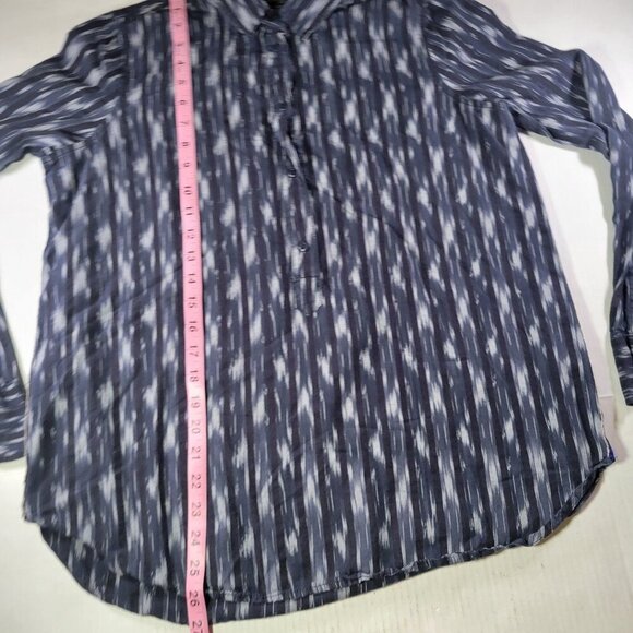 J. Crew Women Cotton Navy & White Ikat Professional Button-Up Shirt Size 8 - Picture 7 of 9